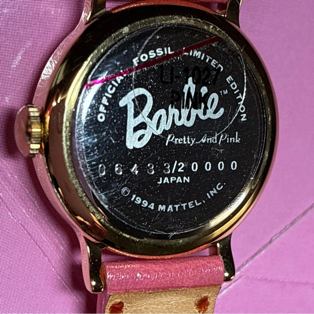 NWT Barbie Pretty And Pink Fossil Watch Boxed Set. 1994 Ltd Ed.. Pink Leather - Picture 10 of 16